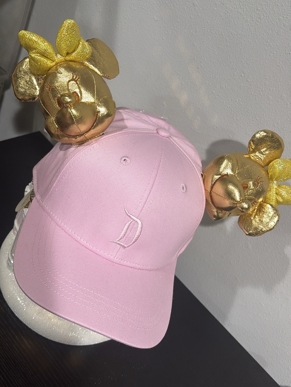 Disneyland Pink Customizable Cap with Gold Minnie Plushies - NWT!!